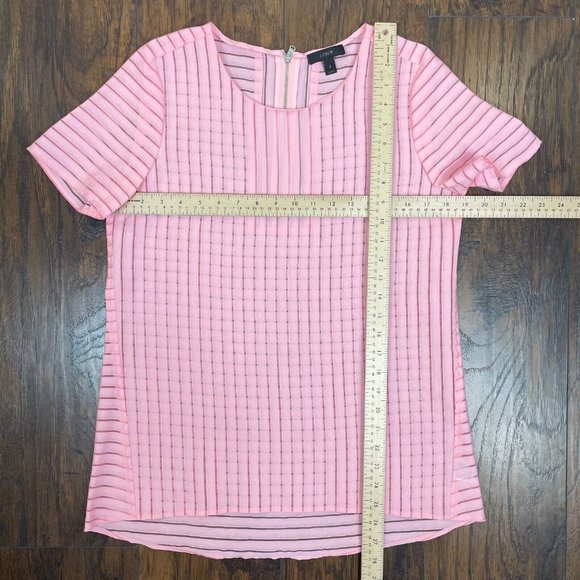 J. Crew Top 2 Pink Semi-Sheer Striped Short Sleeve Blouse Women's - Picture 7 of 11